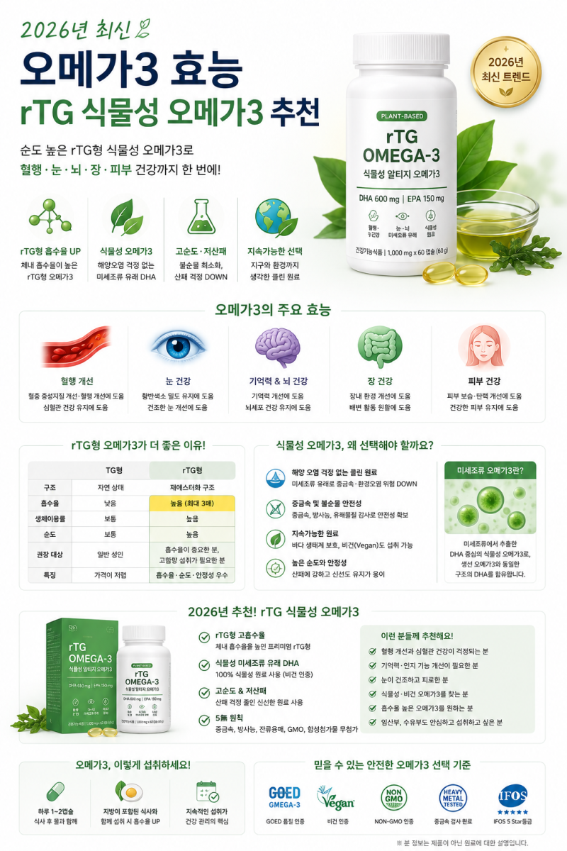 2026년 오메가3효능 rTG 식물성 오메가3추천