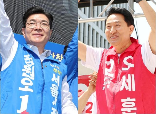 "서울시장 여론조사 지지율" 더불어민주당 정원오 42.0% 국민의힘 오세훈 44.8%, 선거 후보 초접....