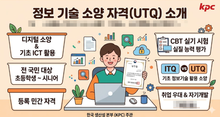  한국생산성본부(KPC) 등록민간자격 정보기술소양자격(UTQ) 자격증 소개