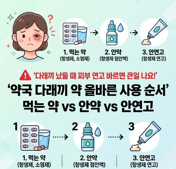 약국 눈꺼풀 염증(다래끼) 빨리 낫는 법: 안약 연고 경구약 올바른 사용 순서