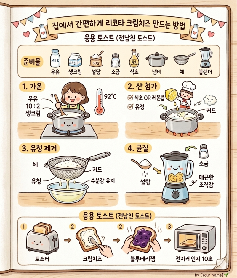 집에서 만드는 초간단 리코타 크림치즈 만들기 레시피