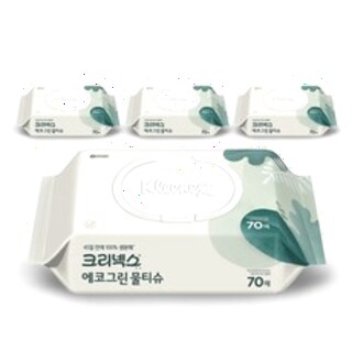  크리넥스 에코그린 물티슈 캡형 70매 4팩 - 친환경 대용량 저자극