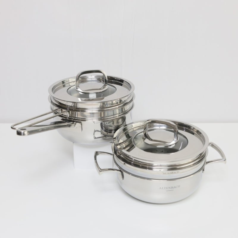 알텐바흐 올인원 멀티쿠커 공구. 316Ti 스텐냄비 통5중 찜기세트 (20cm 편수/양수 2종)