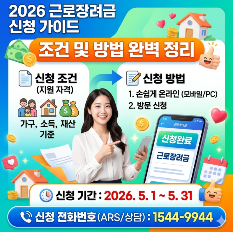 2026 근로장려금 신청 조건 및 방법(+전화번호, 신청기간)