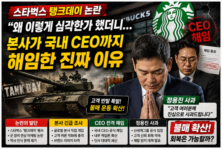  스타벅스 탱크데이 논란 정용진 왜 이렇게 심각한가 했더니 본사가 국내 CEO까지 해임한 진짜 이유