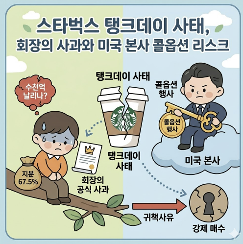 <b>스타벅스</b> 탱크데이 사태, 회장의 <b>사과</b>와 미국 <b>본사</b> 콜옵션... 