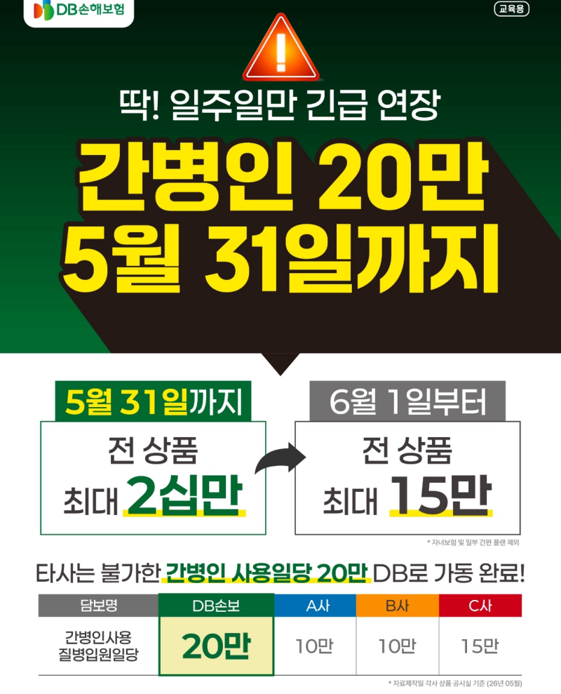 DB손해 간병인보험 20만원 이번주까지만 가입 가능!