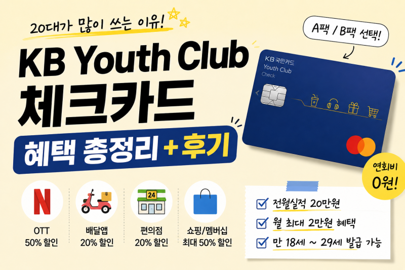 20대 체크카드 추천 KB Youth Club(국민 유스 클럽) 혜택 정리