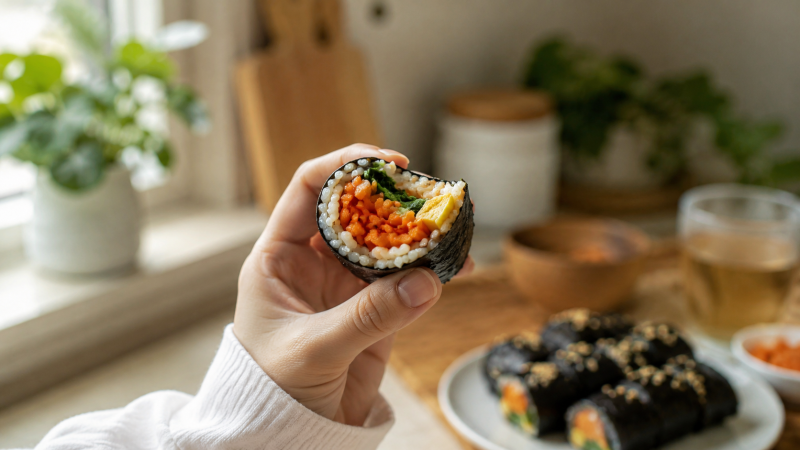 당근 꼬마김밥 레시피 바삭한 당근채 볶음 황금비율 5분 만드는법