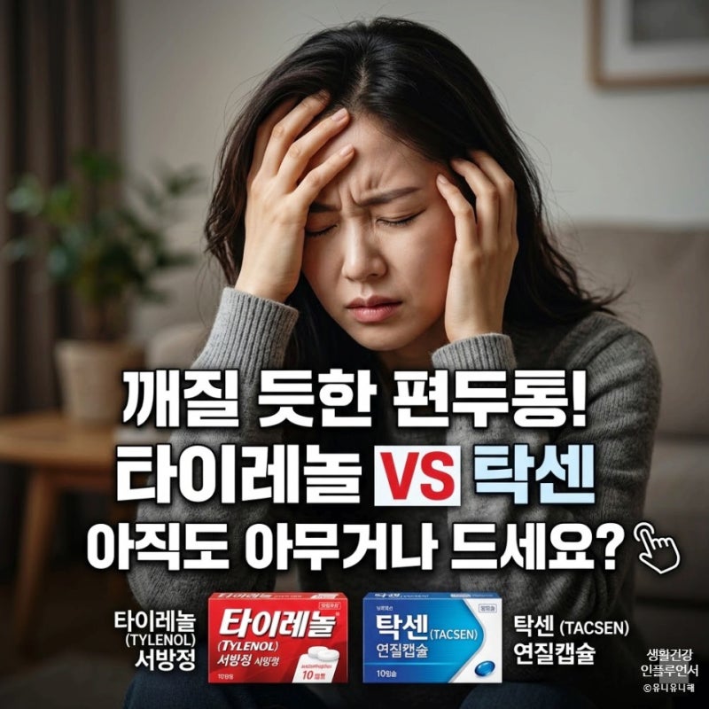 편두통 심할 때 타이레놀 VS 탁센? 성분별 올바른 선택과 복용법