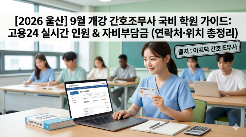 [2026 울산] 9월 개강 간호조무사 국비 학원 가이드: 고용24 실시간 인원 & 자비부담금 (연락처·....