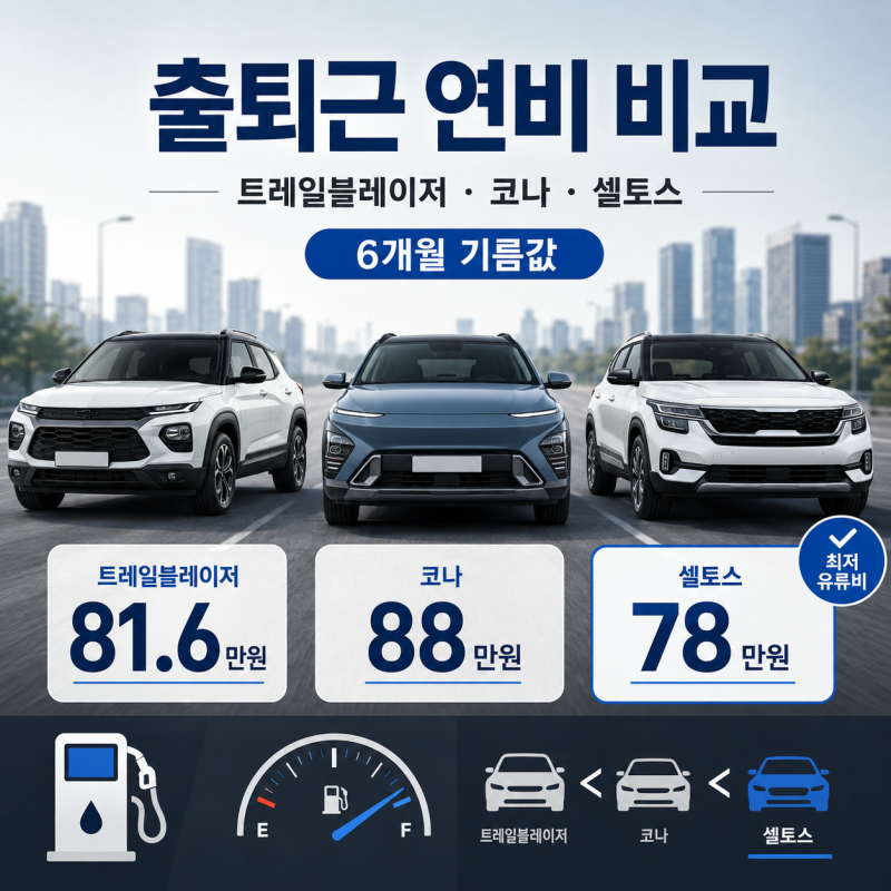 트레일블레이저·코나·셀토스, 출퇴근 기름값 6개월 재봤다