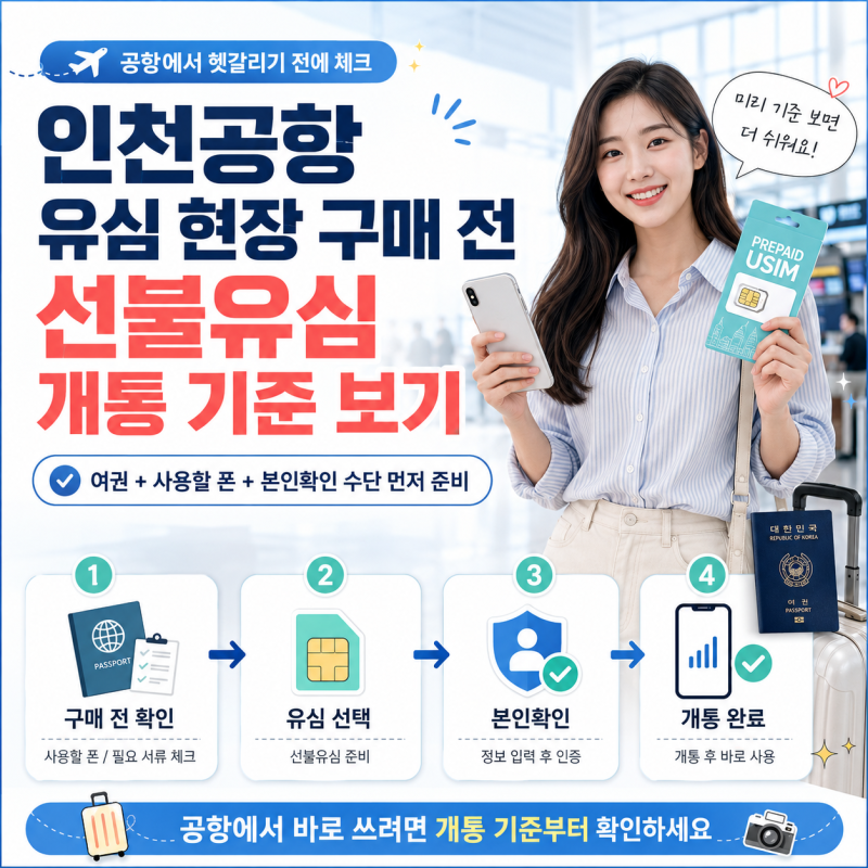 인천공항 유심 현장 구매 전 선불유심 개통 기준 보기