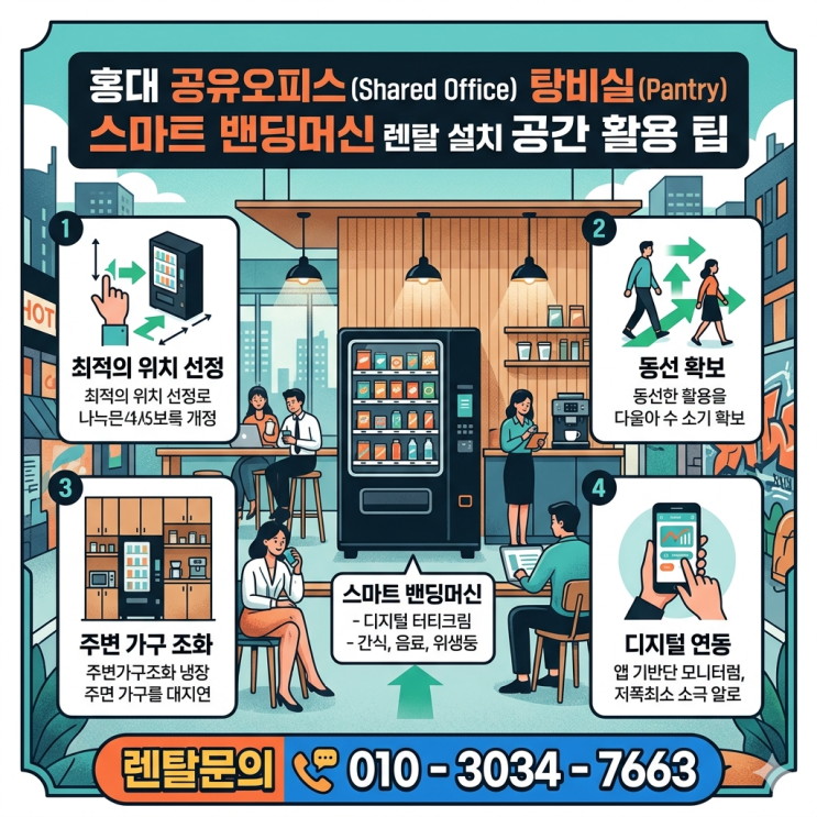  홍대 공유오피스 탕비실 스마트 밴딩머신 렌탈 설치 공간 활용 팁