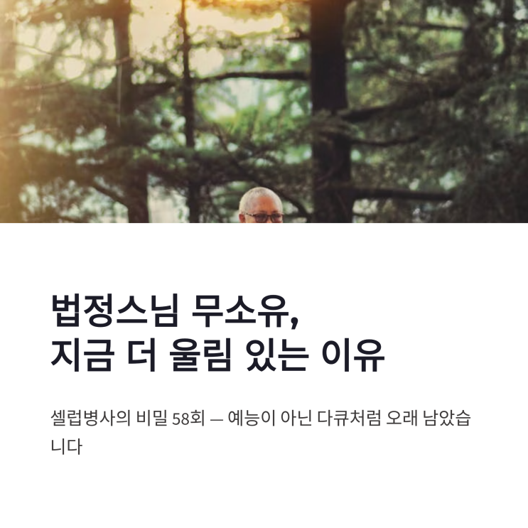 <b>셀럽병사의 비밀</b> 법정스님 무소유 다시보니 더 울림 있었던 이유