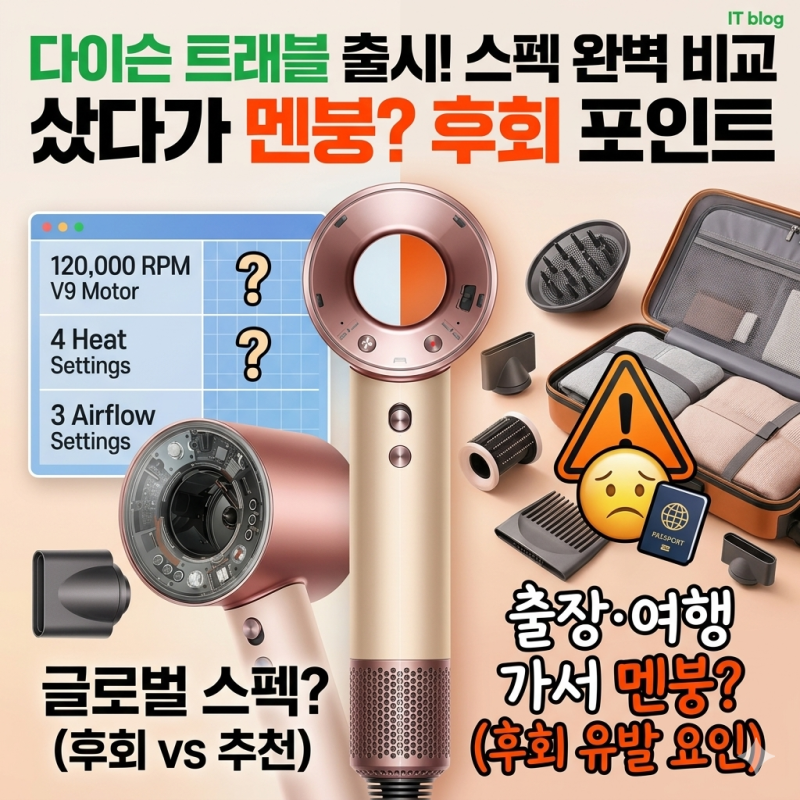 다이슨 슈퍼소닉 트래블 출시 스펙 비교! 출장 여행용으로 샀다가 후회할 수 있는 이유