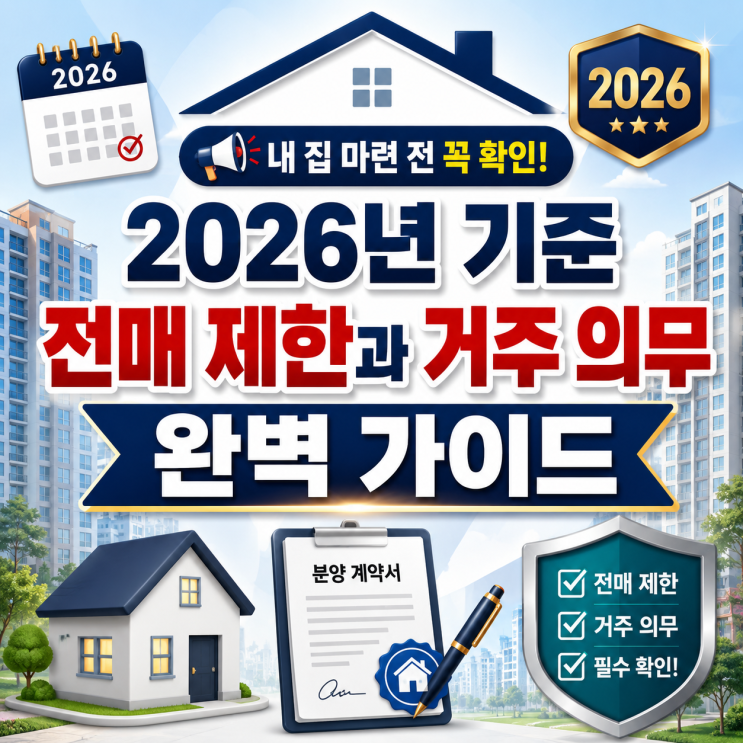  내 집 마련 전 꼭 확인! 연 5천만 원 수익 가르는 2026년 기준 전매 제한과 거주 의무 완벽 가이드