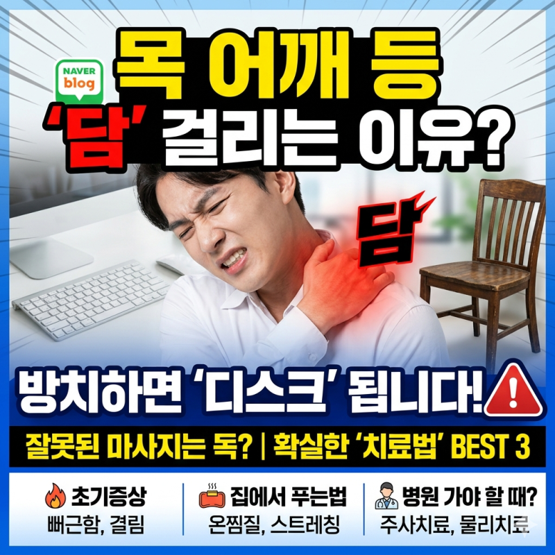 목 어깨 등 담 걸리는 이유, '이것' 방치하면 디스크 됩니다! 초기증상 치료방법 총정리