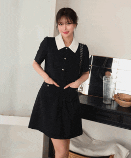  하객룩 끝판왕 카라 2in1 트위드 미니 원피스