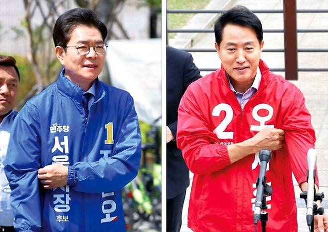 "0.4%p의 피 말리는 전쟁" 서울시장 여론조사 지지율 민주당 정원오 43.6% 국민의힘 오세훈 44.0%