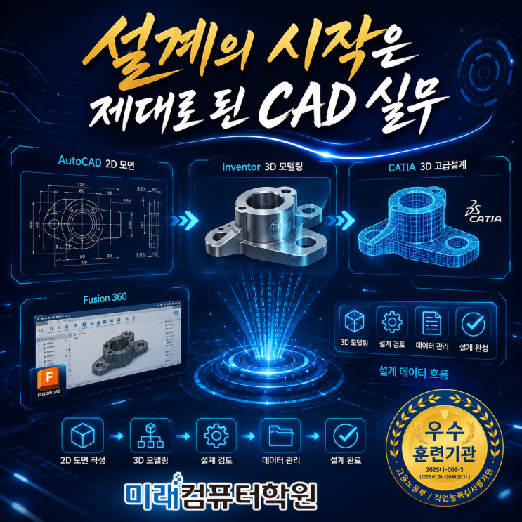  기계설계산업기사 자격증 취득 + 3D프린터 실무까지!｜부산·김해·양산｜캐드·인벤터·카티아·Fusion360 국비지원 취업과정 훈련생 모집