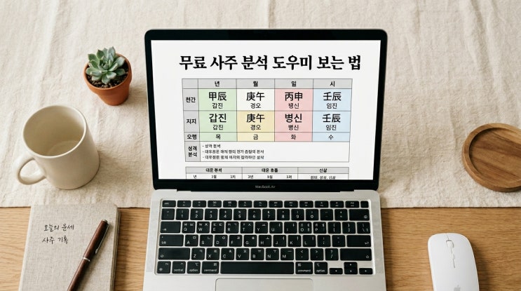  사주풀이 도우미 무료 보는 법, 일간 오행 대운 한눈에 확인하는 가장 쉬운 방법