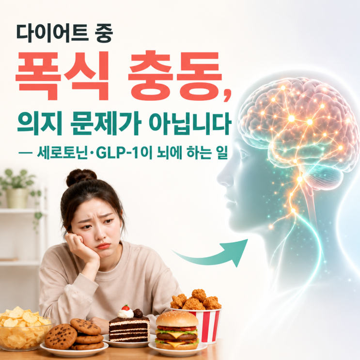  다이어트 중 폭식 충동, 의지 문제가 아니에요. 세로토닌·GLP-1 호르몬의 비밀