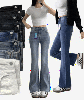  편안한 생지 데님 슬림 세미 부츠컷 팬츠 (숏롱/밴딩) - 2XL까지 컬러 다양