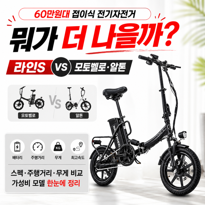 나노휠 라인S vs 모토벨로·알톤 — 60만원대 접이식 전기자전거 스펙 비교