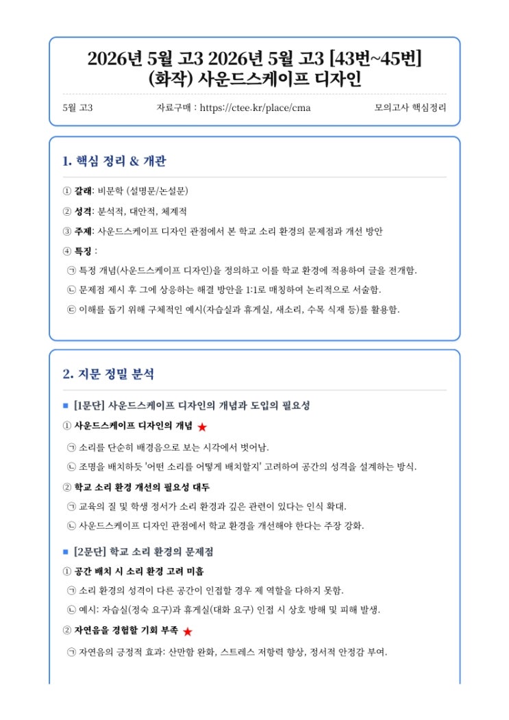  2026년 5월 고3 [43번~45번] (화작) 사운드스케이프 디자인 핵심정리&변형문제