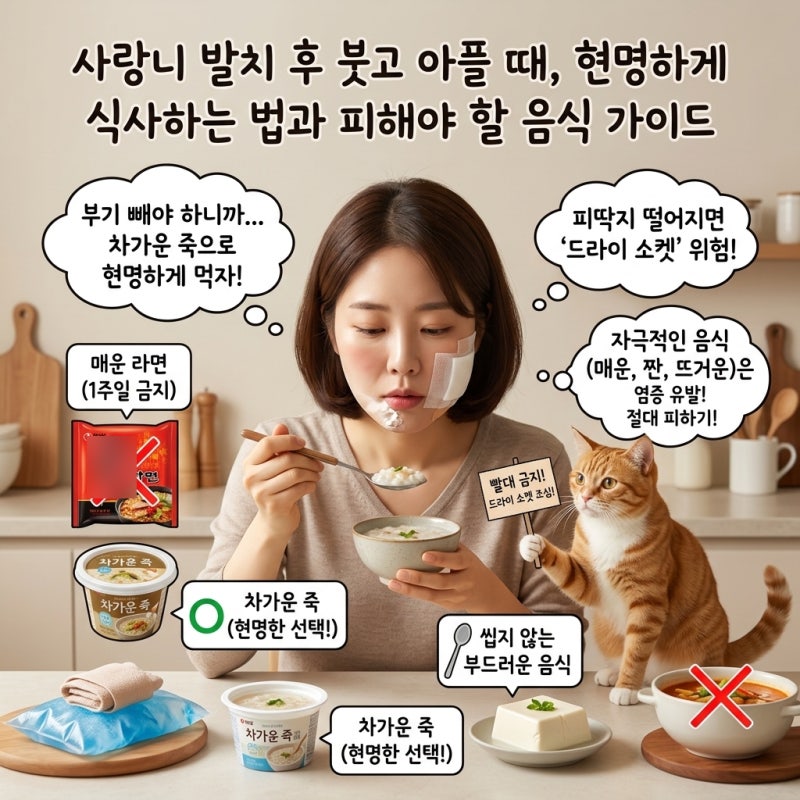 붓고 아픈 사랑니 발치 후 식사 가이드와 피해야 할 음식 총정리