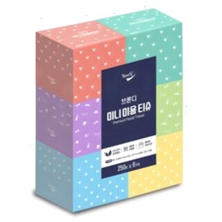  브론디 미니 천연펄프 미용티슈 2겹 250매 6개 - 부드러운 펄프로 완성한 휴대용 미용티슈