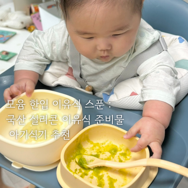 모윰 한입 이유식 스푼 : 국산 실리콘 이유식 준비물 아기식기 추천