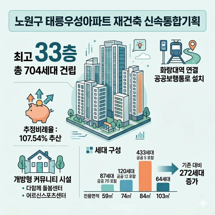  태릉우성 재건축 신속통합기획 확정, 최고 33층 704세대로 대변신