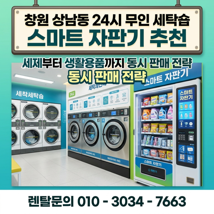  창원 상남동 24시 무인 세탁숍 스마트 자판기 추천, 세제부터 생활용품까지 동시 판매 전략