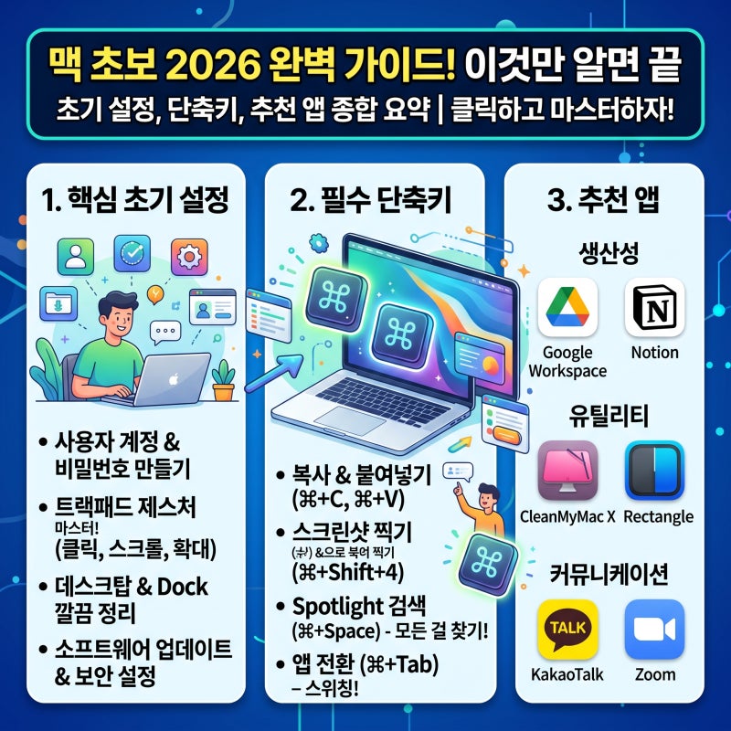 맥 입문자를 위한 초기 세팅 가이드 2026, 기본 설정·단축키·추천 앱 총정리