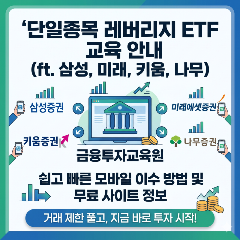 단일종목 레버리지 ETF 교육 이수 방법 및 금융투자교육원 사이트 (ft. 삼성증권, 미래에셋, 키....