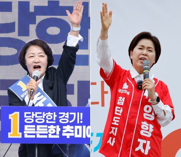 "경기도지사 여론조사 지지율" 더불어민주당 추미애 54% 국민의힘 양향자 27%, 선거 후보