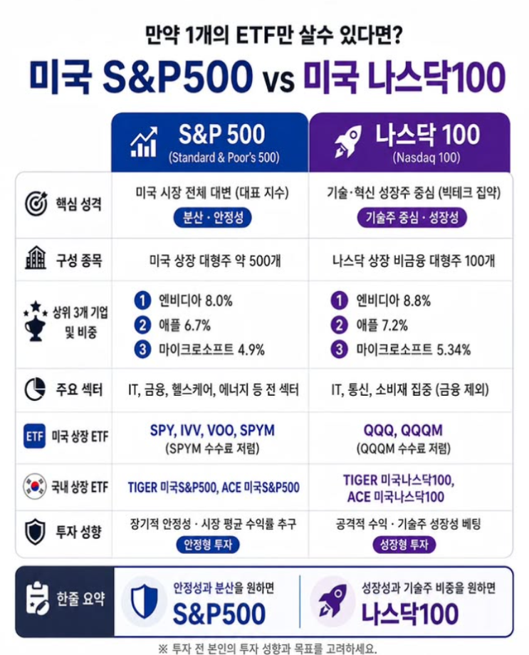 S&P500, 나스닥100 차이