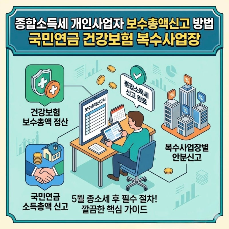 종합소득세 개인사업자 보수총액신고 방법 국민연금 건강보험 복수사업장