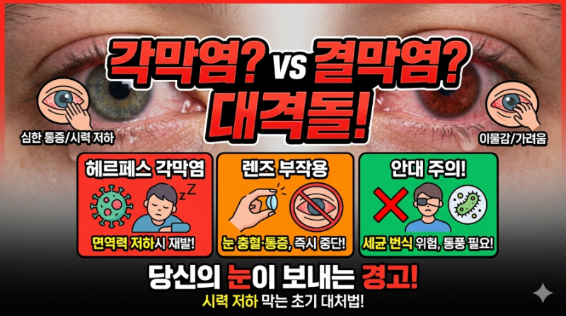 눈 충혈과 통증 결막염일까 각막염일까