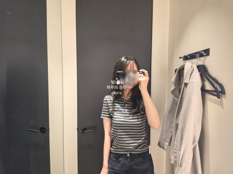 미쏘 여름옷 카라 스트라이프 반팔 티셔츠