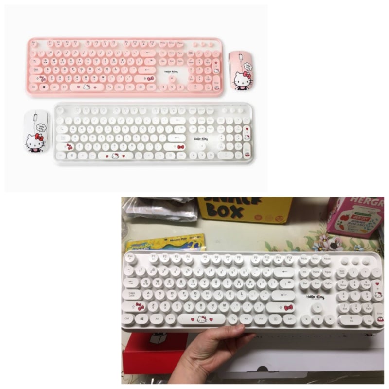 키친자 집중! 실물이 정말 귀여운 헬로키티 레트로 무선 키보드마우스 콤보 강추!!!