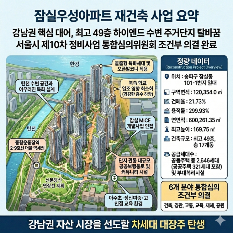  [잠실우성] 최고 49층 2646세대 탄천변 하이엔드 수변친화 단지 시그널