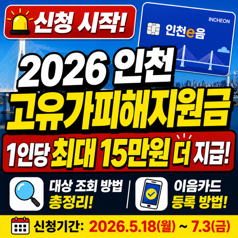 2026 인천 고유가 피해지원금 신청 조건,방법｜2차 신청기간·인천e음 지급 총정리