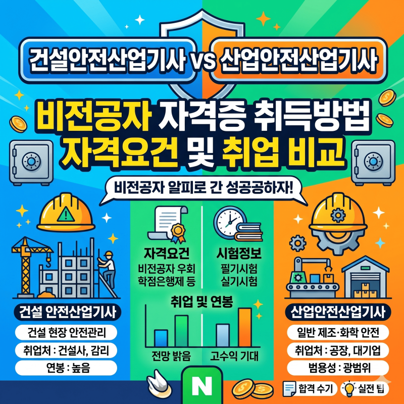 건설안전산업기사 vs 산업안전산업기사 비전공자자격증 취득방법과 자격요건 및 취업 비교