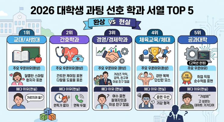  공대 아름이와 경영대 훈남은 환상일 뿐? 2026년 대학생 과팅 선호 학과 서열 TOP 5
