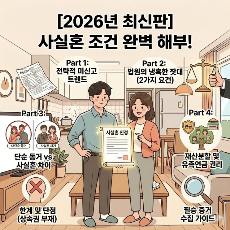  [2026년 최신] 사실혼 성립 조건 완벽 해부: 단순 동거와의 차이 및 재산분할 총정리