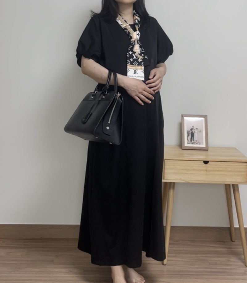 임산부 하객룩 추천 | 수엠W 반팔롱원피스 블랙 출산전후 모두 예쁜 임산부패션 솔직 후기