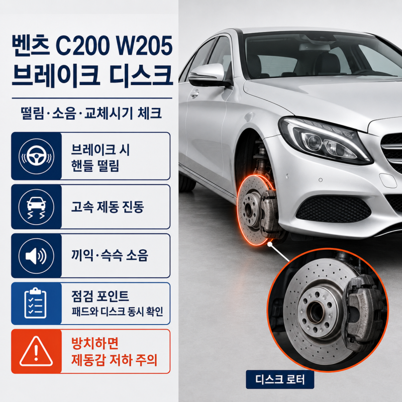 벤츠 C클래스 W205 C200 브레이크 디스크 교체시기와 떨림 증상, 비용 차이까지 정리